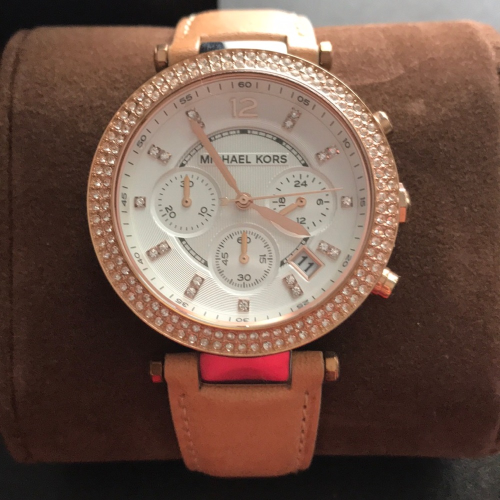 Michael Kors Parker Chronograph tan leather watch